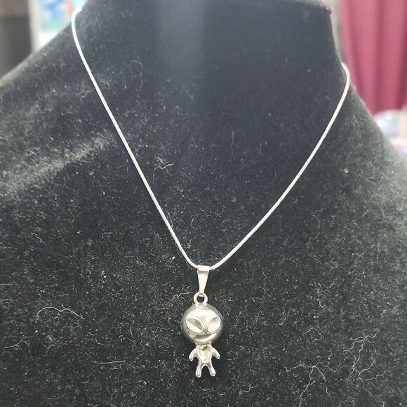 Hand Crafted Jewelry - 🦉Handcrafted Silver Alien Pendant Necklace